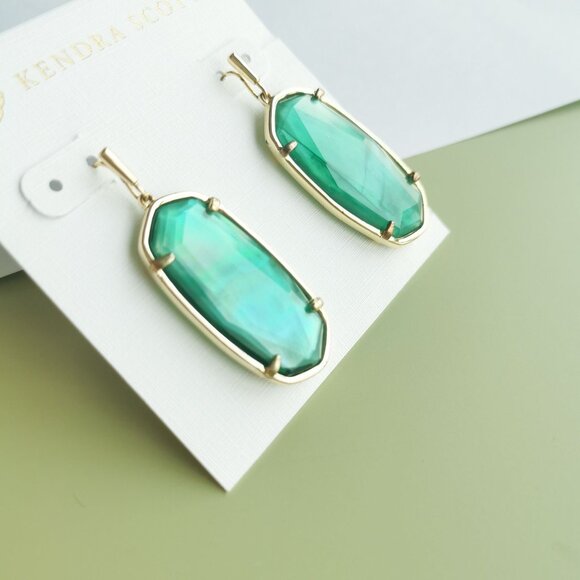 Kendra Scott Faceted Elle Jade Green Earrings - Gold - Picture 4 of 4